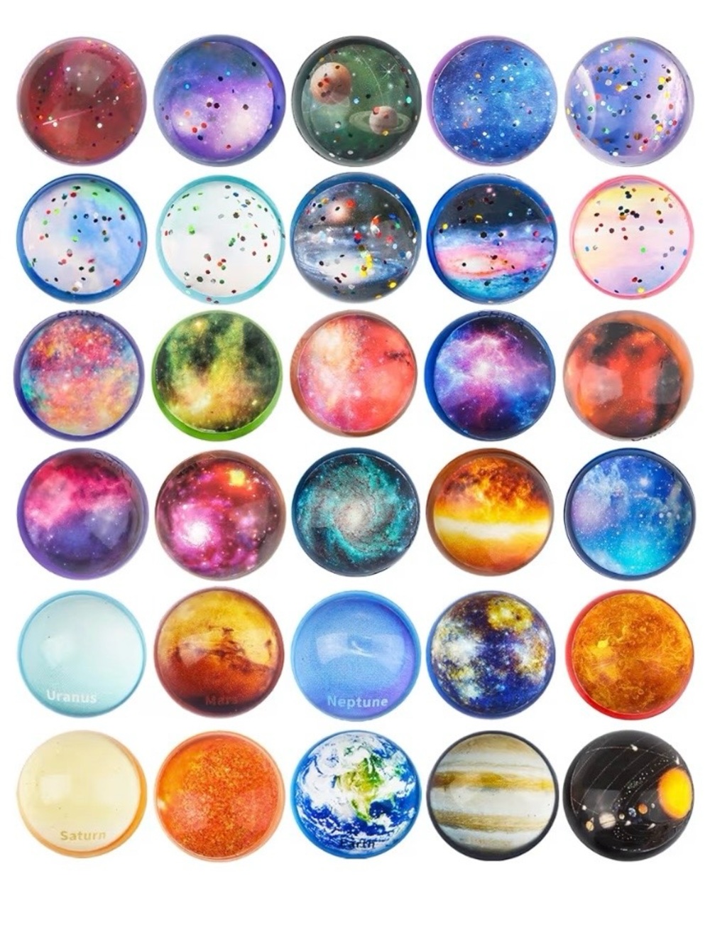 30 Pack Galaxy Bouncy Balls 32 mm Space Themed Rubber Balls in 30 Styles